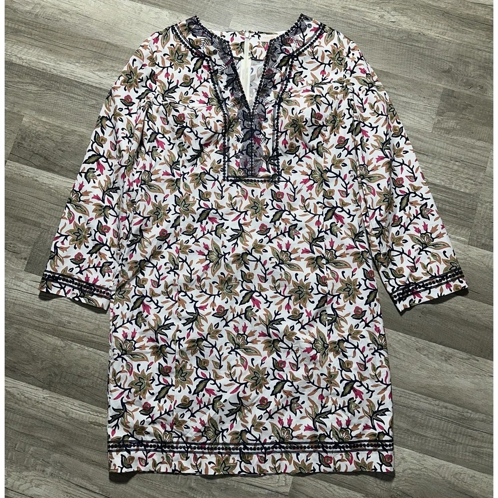 Tory Burch Women's Printed 3/4 Sleeve Tunic Mini Dress‎ Floral Size 12